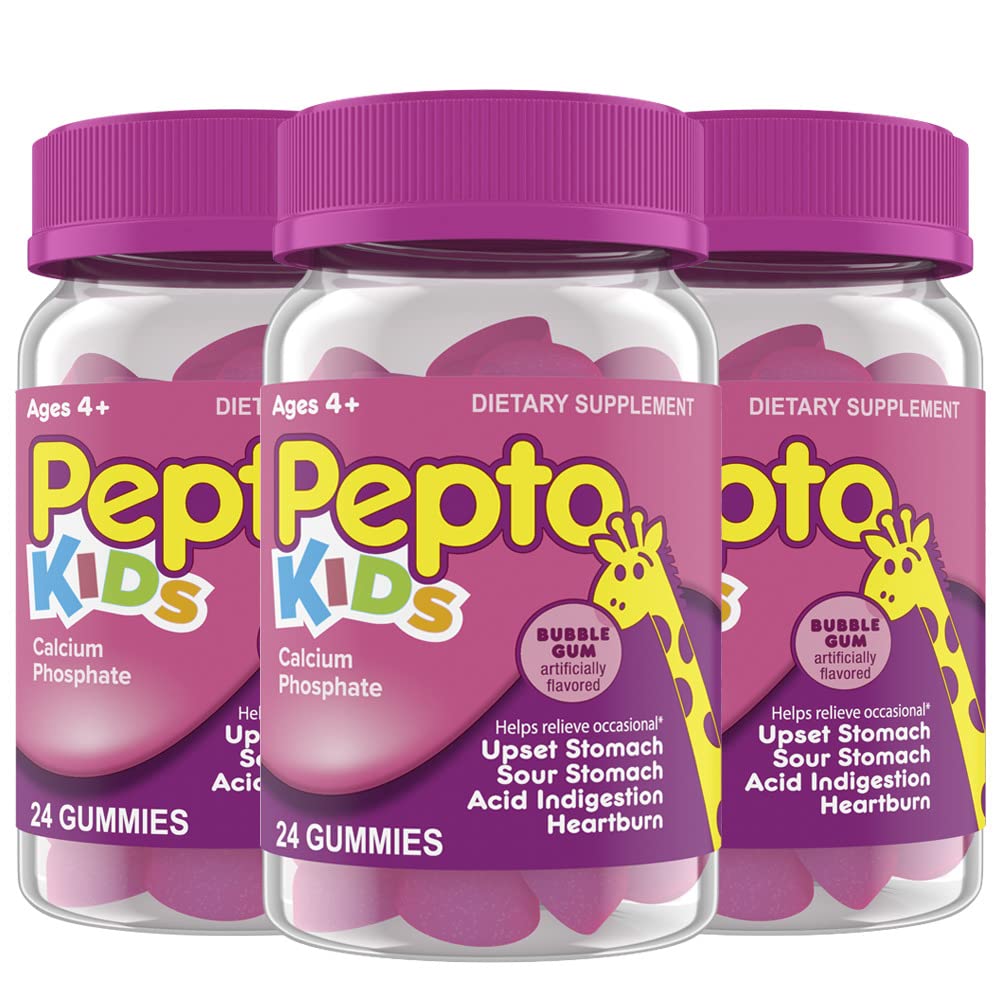 Pepto Kids Gummies, Relieve Occasional Upset Stomach, Acid Indigestion, Sour Stomach ve Heartburn, 72 Toplam (3 Paketler)