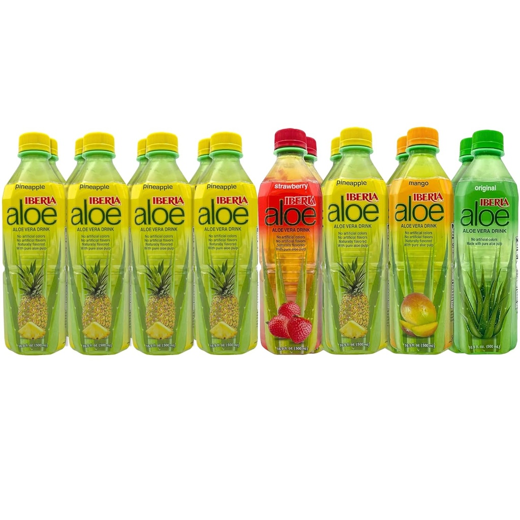 Iberia Aloe Vera, Pure Aloe Pulp (Pazar 16) 10 x Pineapple, 2 x Original, 2 x Strawberry, 2 x Mango