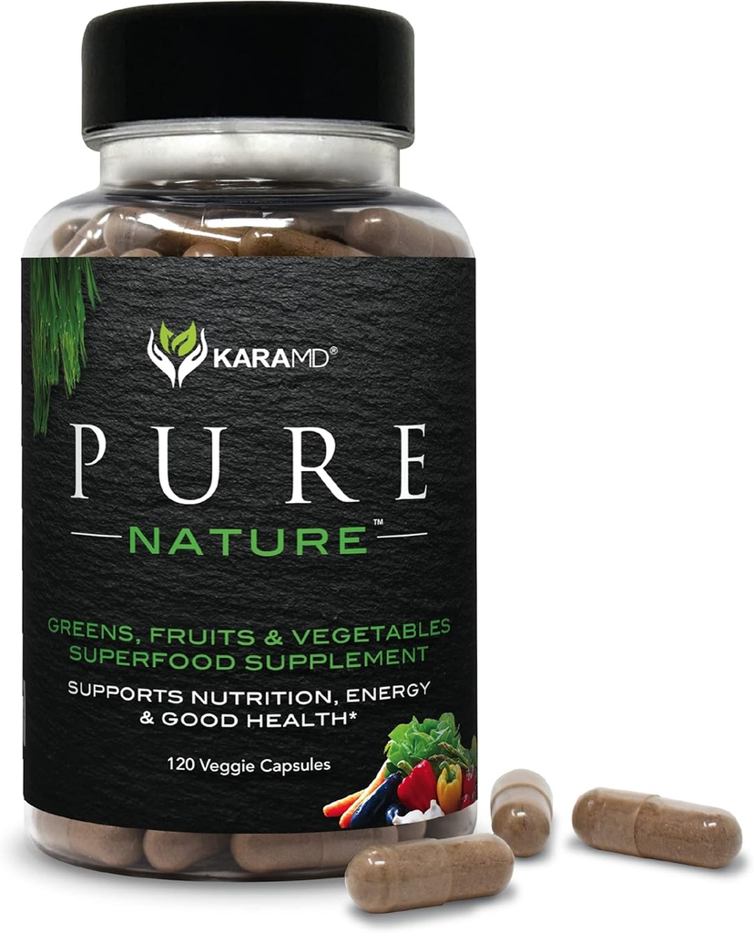 KaraMD Pure Nature | Yeşiller, Meyve ve Veggies Supplement | Vitaminler, Fiber & Antioksiler | Enerji ve Digestion için 20 Meyve ve Sebzeler | Gluten Free & Vegan Dostu (30 Hizmet)