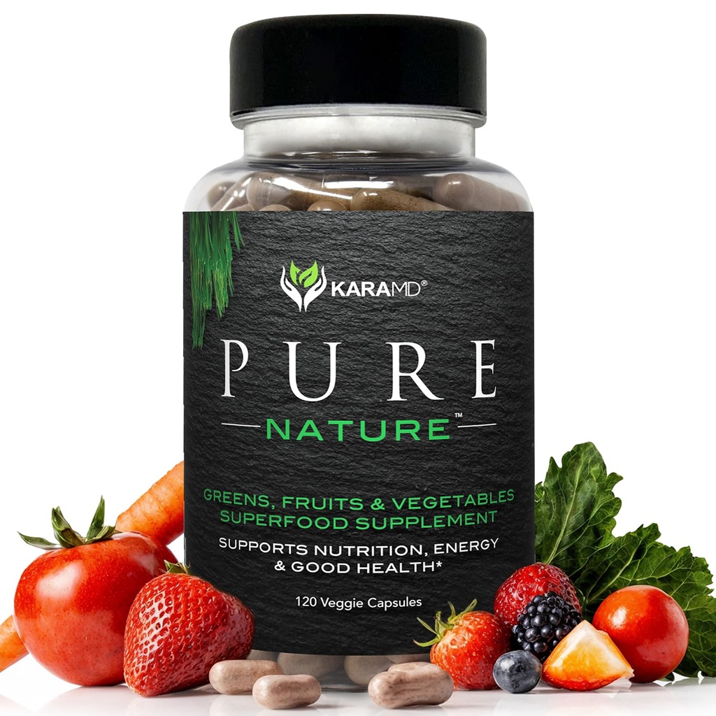 KaraMD Pure Nature | Yeşiller, Meyve ve Veggies Supplement | Vitaminler, Fiber & Antioksiler | Enerji ve Digestion için 20 Meyve ve Sebzeler | Gluten Free & Vegan Dostu (30 Hizmet)
