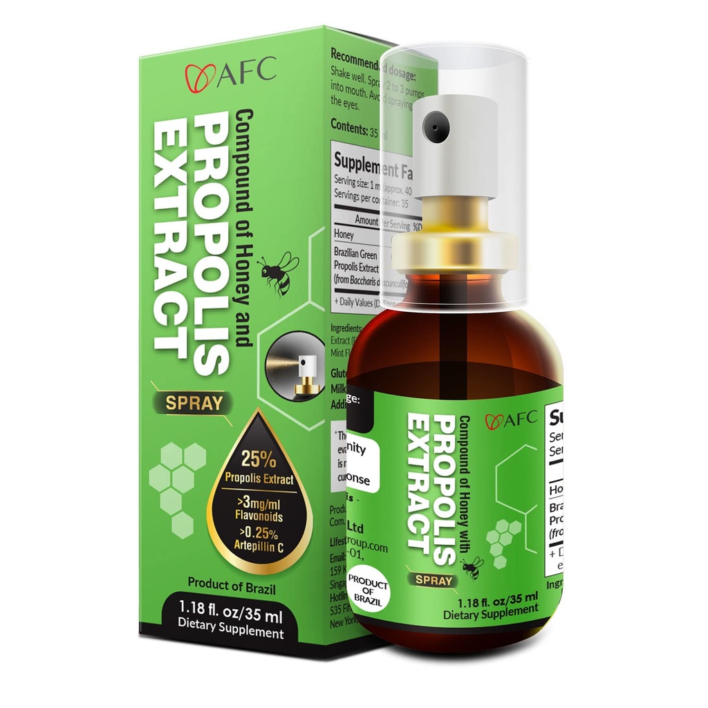 AFC Japonya Brazil Green Propolis Extract with Honey Spray, 25% Propolis Ekstraksiyon (35% Kuru Ekstraksiyon), Flavonoyaklarda Zengin (>3 mg/mL) Propolis Ekstra Kompozisyon Propolis