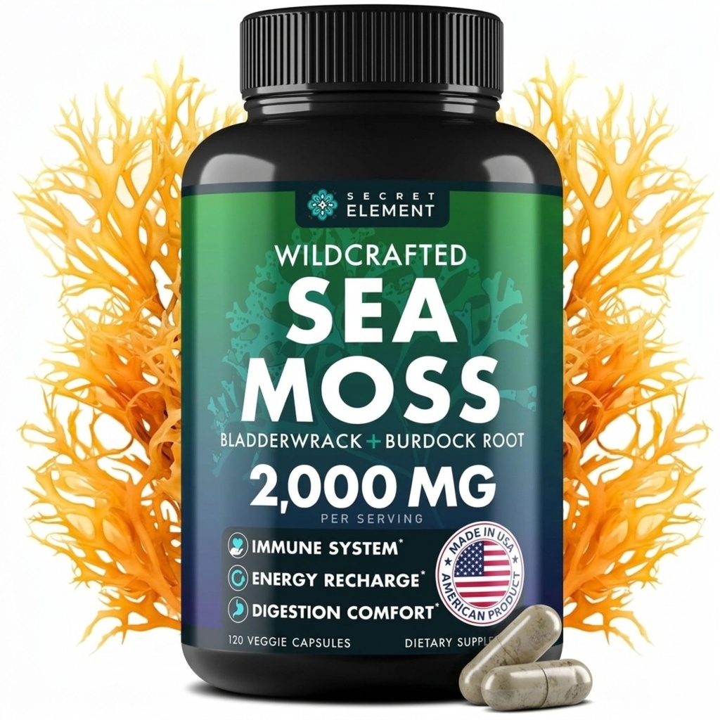 Sea Moss Κάψουλες - Ιρλανδική Θάλασσα Moss Advanced with Burdock Root, Bladderwrack & Muira Puama for Immunity, Gut, & Energy - Superfood Sea Moss Συμπληρώματα w/Raw Sea Moss Powder - 120 Irish Seamoss Pills