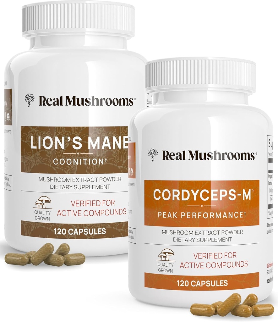 Lions Mane (120ct) ve Cordyceps (120ct) Capsules Sche - Mushroom Supplement for Cognition, Energy and Endurance