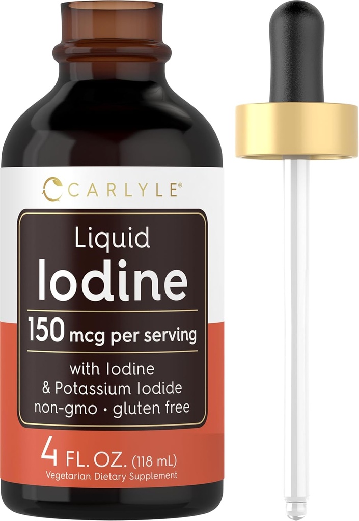 Carlyle Liquid Iodine Drops 4 fl oz | 150 mcg | Iodine & P properties Iodide Supplement | Vegetarian Liquid Tincture | Non-GMO, Gluten Free