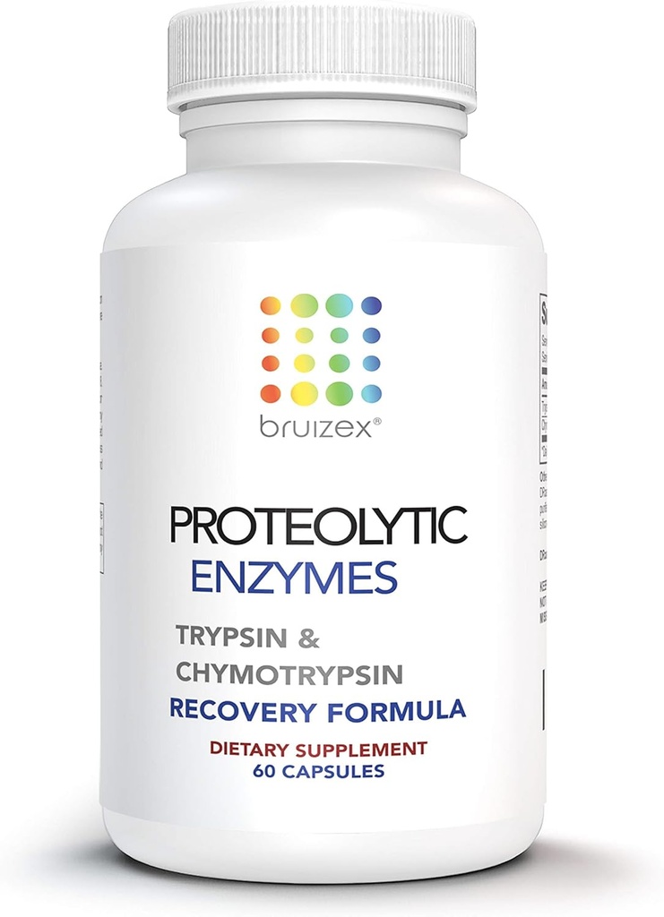 Bruizex Proteolytic Enzymes| Trypsin & Chymotrypsin Recovery Supplement for Tound Trauma, Bruising, Swelling | Immune System Support | 60 Caps