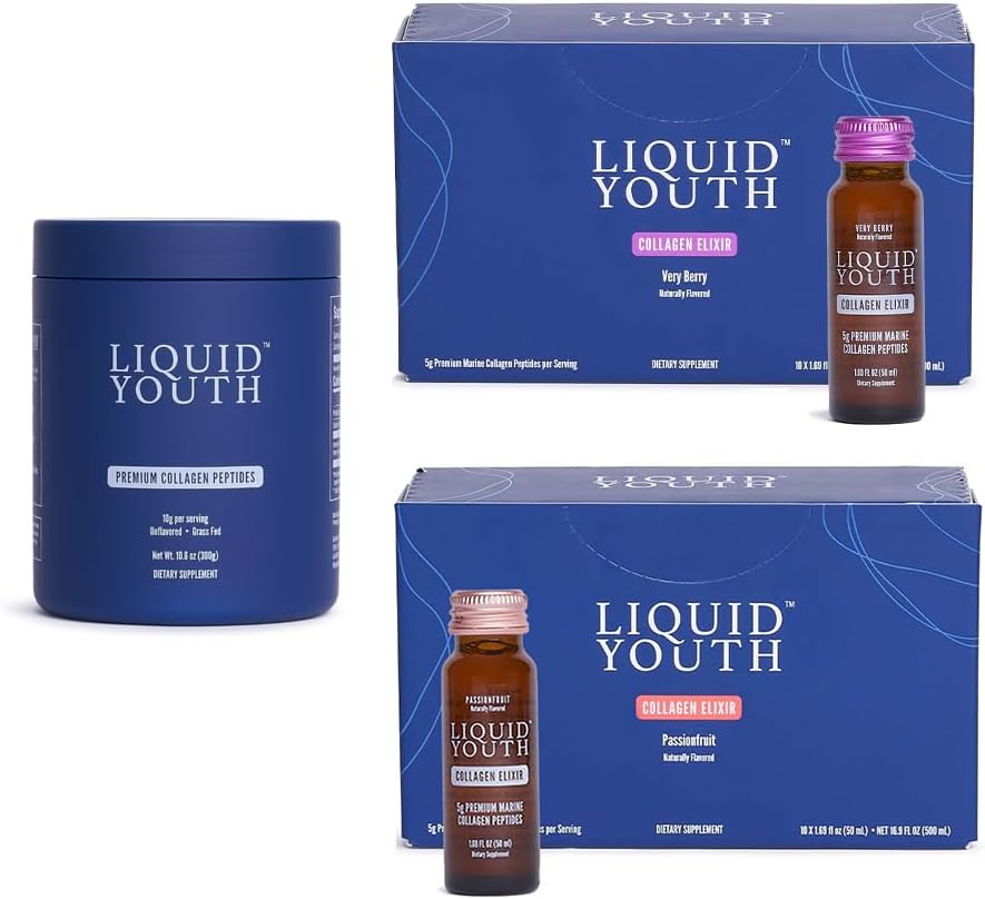 Collagen Peptides Powder & Liquid Collagen Elixir Shots for Women & Men - Type I & III Premium Grass-fed Bovine & Marine Collagen - Προάγει την ανάπτυξη των μαλλιών, το δέρμα, τα νύχια, τα οστά και την κοινή υγεία (50 εξυπηρετούν)