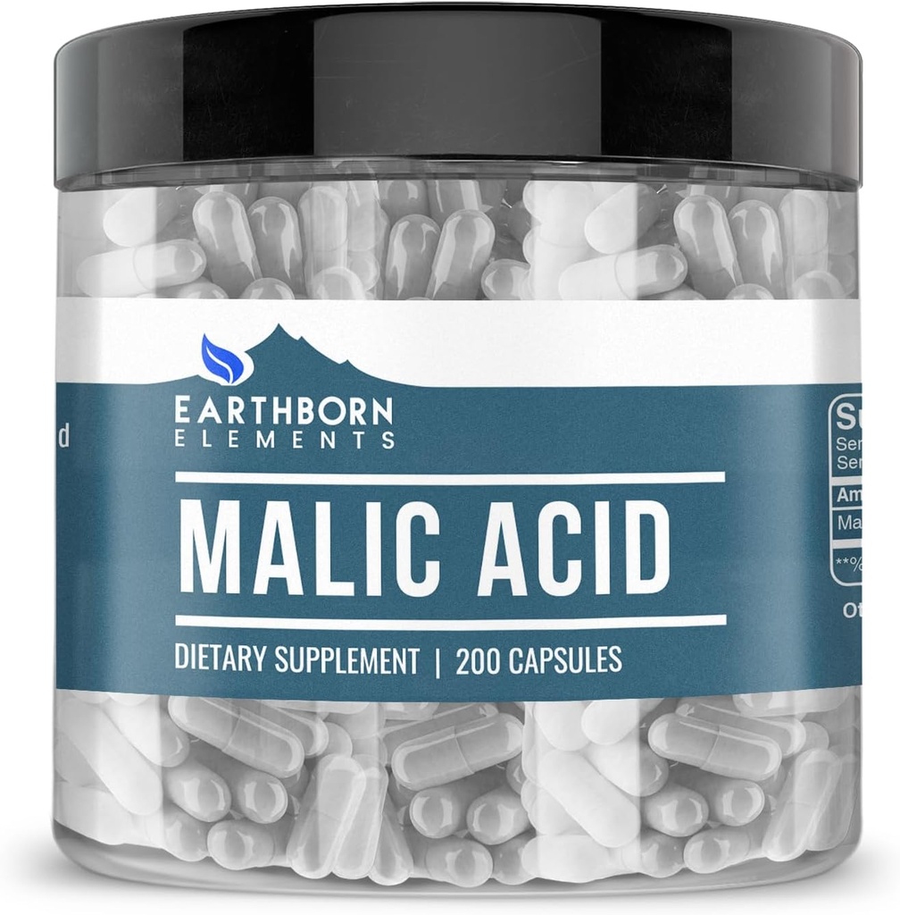 Earthborn Elements Malic Acid, 200 Capsules, Pure & Undiled, Hayır Katkıları