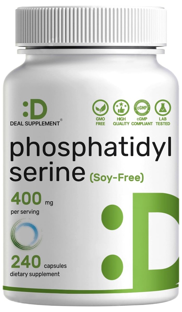 Phosphatidylserine Supplement, 400 mg Servis, 240 Capsules - Soy Free Sunflower Lecithin Source