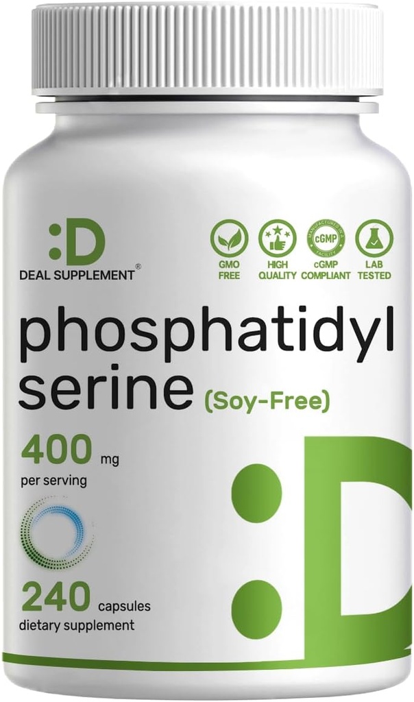 Phosphatidylserine Supplement, 400mg Serving, 240 Capsules – Soy Free Sunflower Lecithin Source