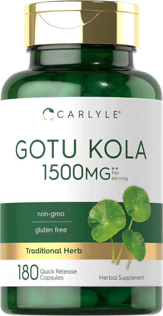 Carlyle Gotu Kola Capsules 1500 mg | 180 Count | Non-GMO, Gluten Free | Geleneksel Herb Tür