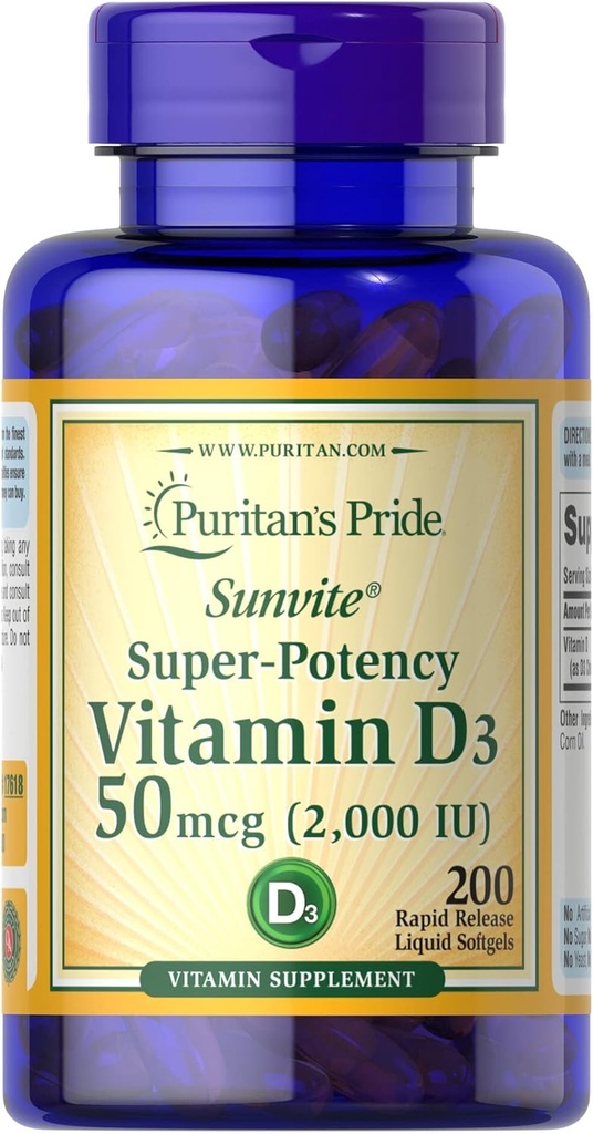 D3 50mcg (2,000 IU) Bolsters Immune Health Tarafından Puritan'ın Sağlık ve Sağlıklı Kemiklerin ve Dişlerin Desteği için Gururu