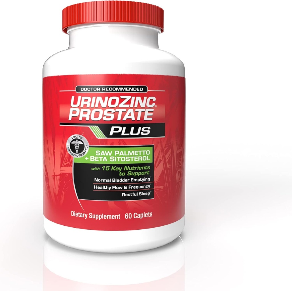 Urinozinc Prostate Plus, Saw Palmetto & Beta Sitosterol Supplement for Men, Reduce Frequent Urination (1 Ay Supply, 60 Count)