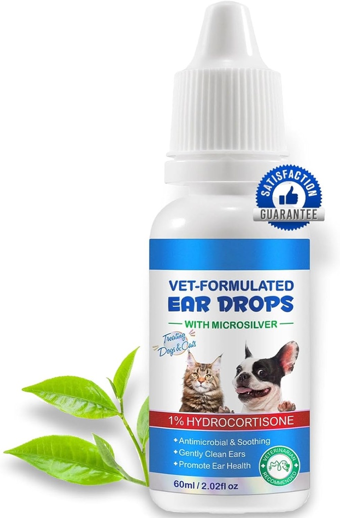 Cats & Dogs-Dog Ear Enfeksiyon İlaç-Ear Mites Tedavisi-Dog Yeast Soothing Cleansing ile% 1 Hydrocortisone-Clean Pet Earwax-Mild ve etkili-60 ml