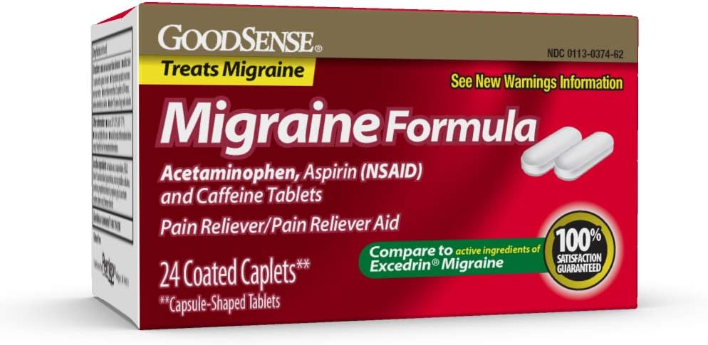 İyiSense Migraine Formula Caplets - Acetaminophen, aspirin (NSAID) & Caffeine - Migraine Pain Relief, 24 Kont