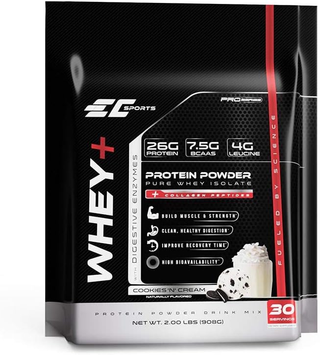 EC Sports Whey+ Protein Toz, Kurabiyeler n Cream Mix w/Digestive Enzymes - Isolate Supplement, Collagen Isola w/Faster Reform - 30 Hizmet