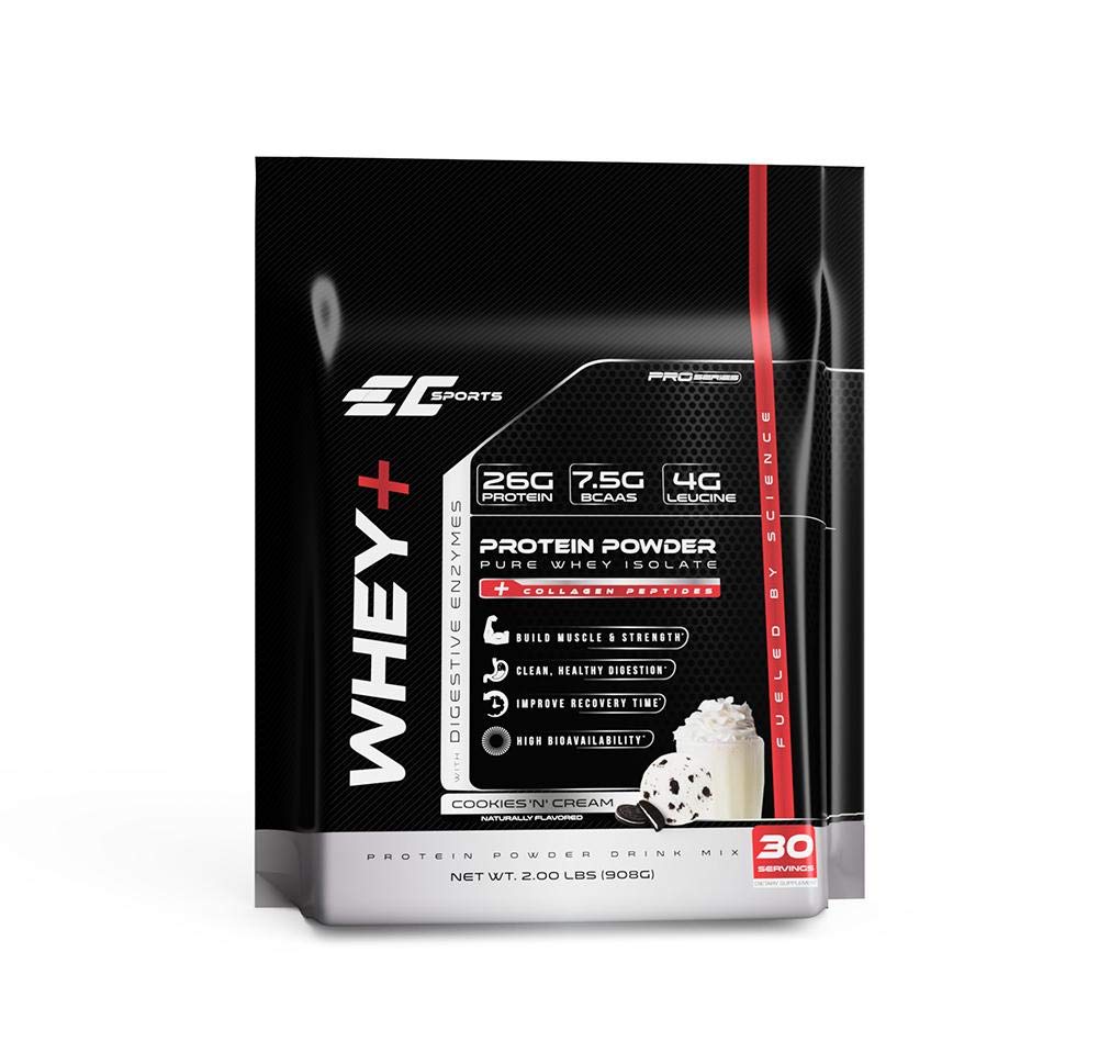 EC Sports Whey+ Protein Toz, Kurabiyeler n Cream Mix w/Digestive Enzymes - Isolate Supplement, Collagen Isola w/Faster Reform - 30 Hizmet