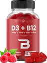 NutraChamps Vitamin D3 & B12, Good B12 yetişkinler ve Çocuklar için Gummies, D 3 & B9 Folate, Natural Energy, Mood, Metabolism & Focus, Raspberry, 60 Gummies