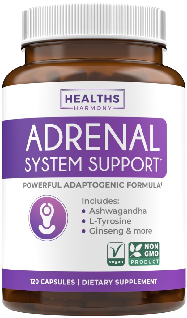 Adrenal Support & Cortisol Manager (Non-GMO) Ισχυρή Adrenal Υγεία με L-Τυροσίνη & Ashwagandha - Διατήρηση ισορροπίας επίπεδα Cortisol & ανακούφιση από το άγχος - συμπλήρωμα κόπωσης - 120 κάψουλες