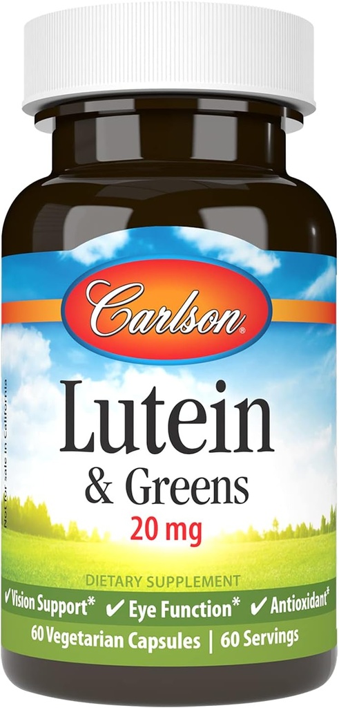 Carlson - Lutein & Greens, 20 mg, Vision Support & Eye Function, Antioksi, 60 Vegetarian Capsules