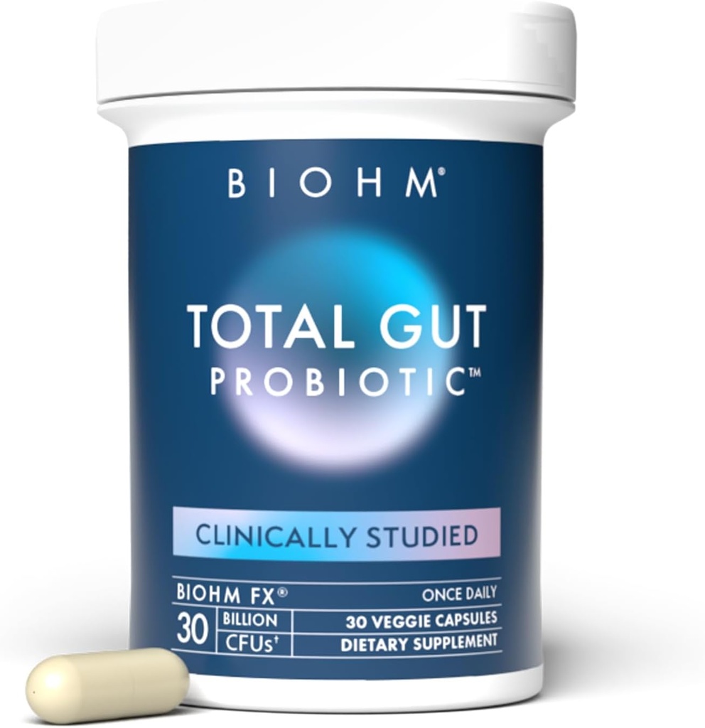 BIOHM Total Probiyotik, 30 Milyar CFU Daily Probiyotiks for Women & Men (30 Count) Occasional Gas & Bloating, Supports Digestion & Total Gut Health, Non-GMO, Vegans