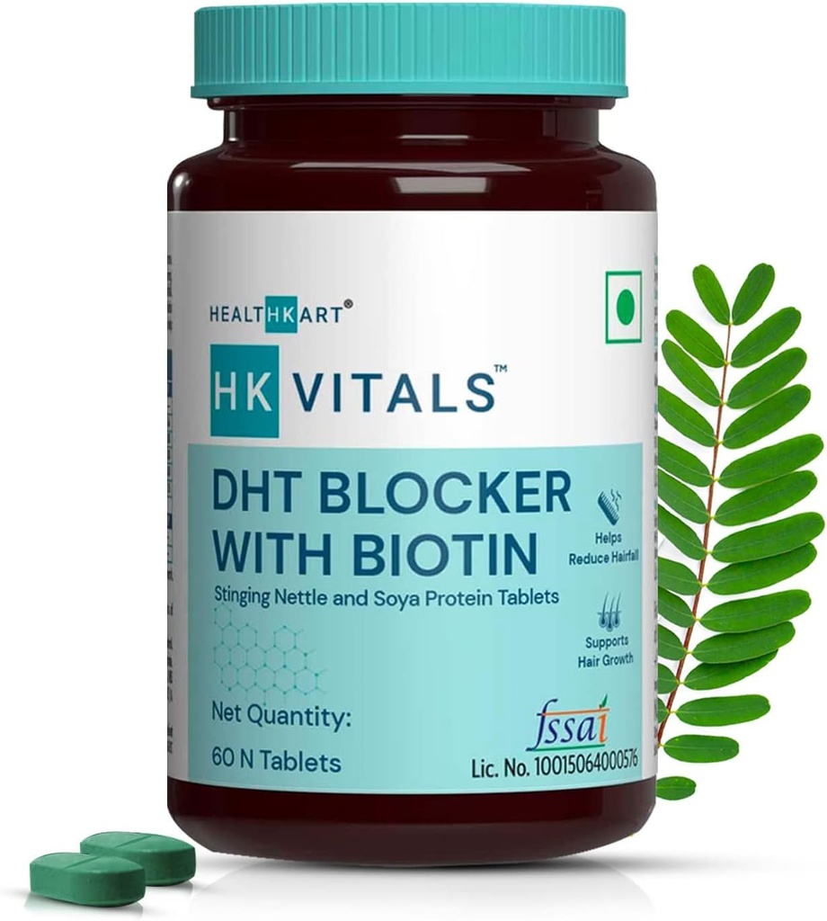 HK Vitals DHT Blocker με βιοτίνη, Stinging Nattle και πρωτεΐνη SOYA, βοηθά στη μείωση της πτώσης των μαλλιών, διεγείρει την ανάπτυξη των μαλλιών, 60 δισκία
