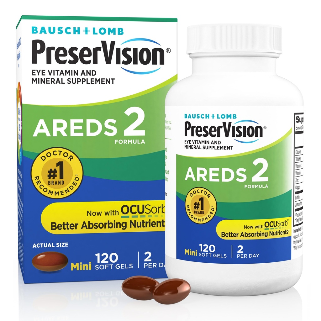 PreserVision AREDS 2 Eye Vitamins, #1 Eye Doctor Προτεινόμενη Brand, Lutein και Zeaxanthin συμπλήρωμα με βιταμίνη C, βιταμίνη Ε, ψευδάργυρο, και χαλκό, 120 Softgels (Minigels)