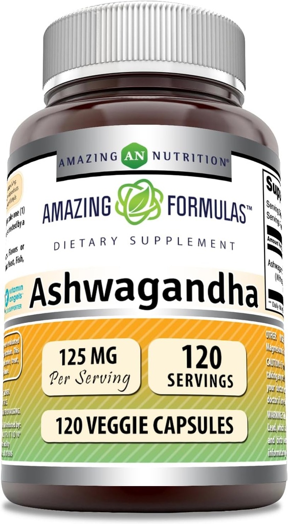 Amazing Formulas Ashwagandha Extract Supplement | 125 Mg Per | Veggie Capsules | Non-GMO | Gluten Free | Made in USA (1 Pack, 120 Count)