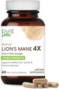 PURE ESSENCE LABS MyPure Lion's Mane 4X - Ultra Strength Brain Support Supplement ile 6:1 Hot Water Extract & 10:1 Cognitive Health, Focus, Memory & Spiritty, 60 Capsules