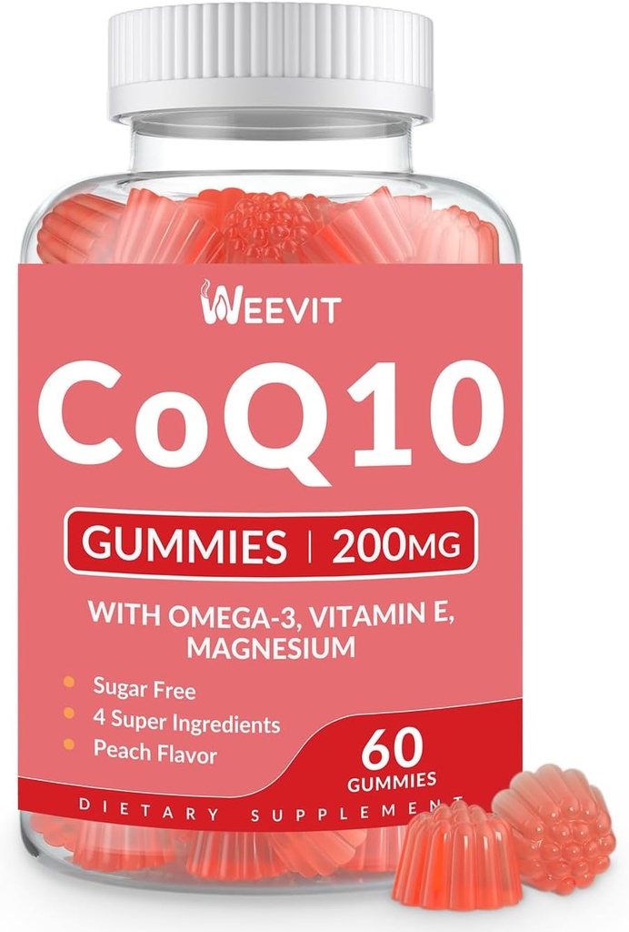 Sugar Free CoQ10 Gummies 200 mg, Coenzyme Q10 w/Omega-3, Yetişkinler için E, Co Q10 Supplement for Anti,oxy Energy, Brain Support