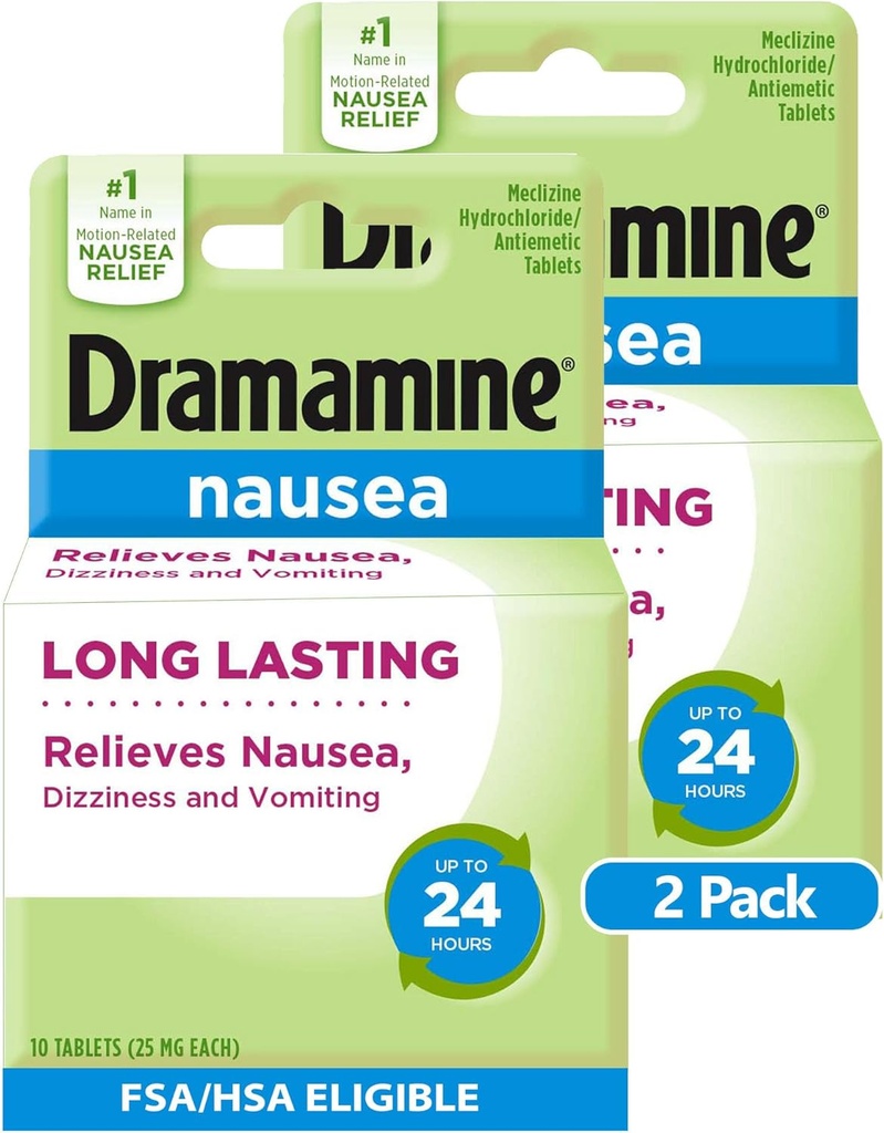 Dramamine Nausea Long Lasting, Nausea Relief, 10 Kont (Pack of 2)