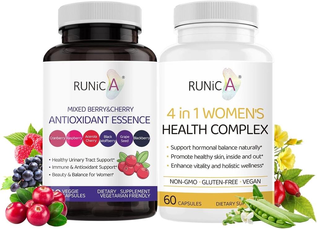 Women's Wellness Duo - 4-in-1 Health Complex & Antioksi Supplement for Hormonal Balance,Skin & Energy,Menopause & Immune Support-Vegan Capsule
