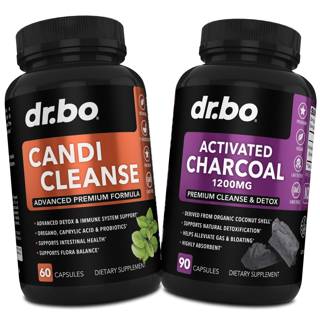 Aktif Charcoal & Candi Cleanse Support - Organik Coconut Charcoal Pills & Anti Overgrowth Pills for Stomach Gas and Bloating for Men Women Kids - Oral Herbal Oregano & Caprylic Acid Capsules
