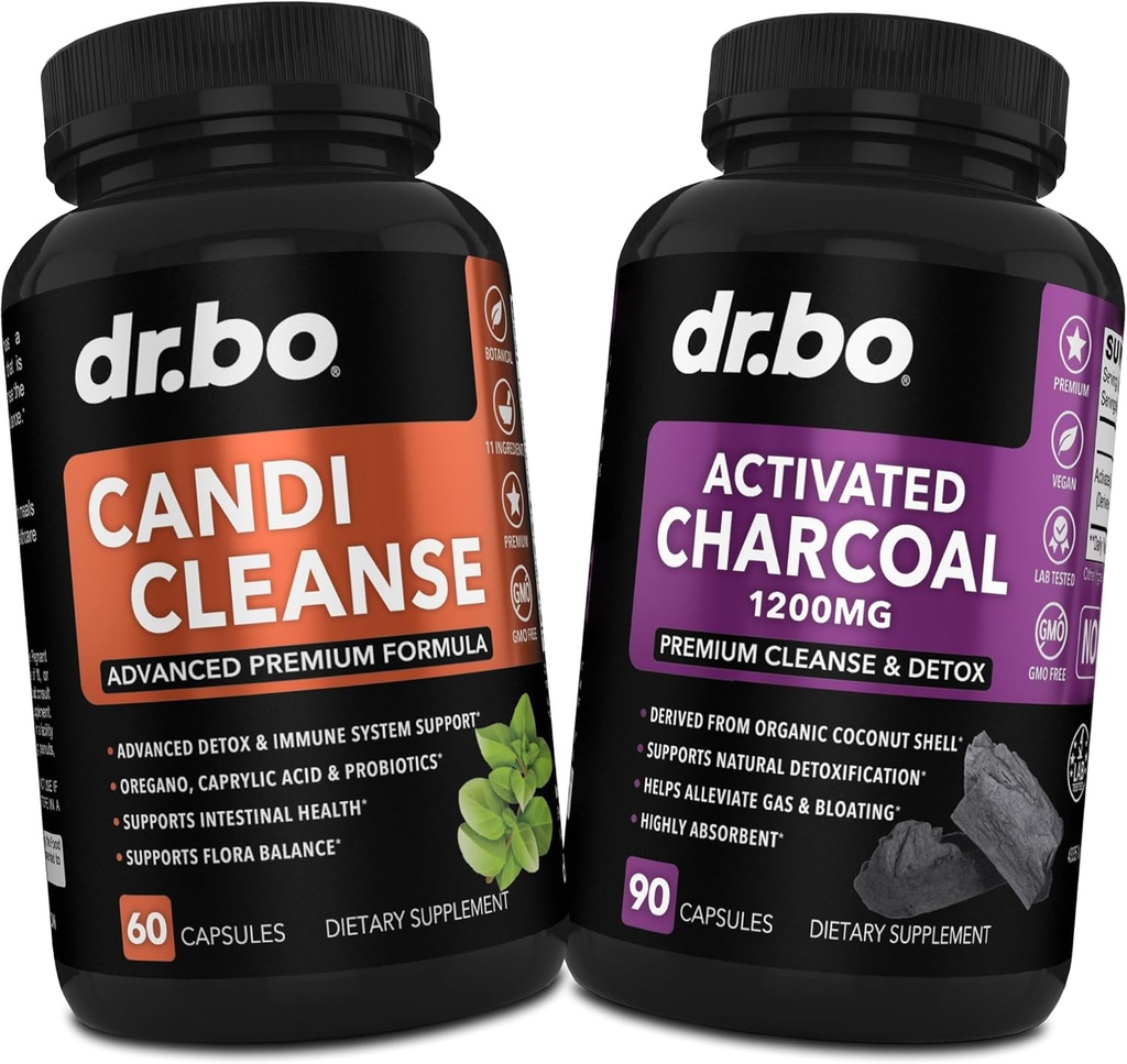 Aktif Charcoal & Candi Cleanse Support - Organik Coconut Charcoal Pills & Anti Overgrowth Pills for Stomach Gas and Bloating for Men Women Kids - Oral Herbal Oregano & Caprylic Acid Capsules