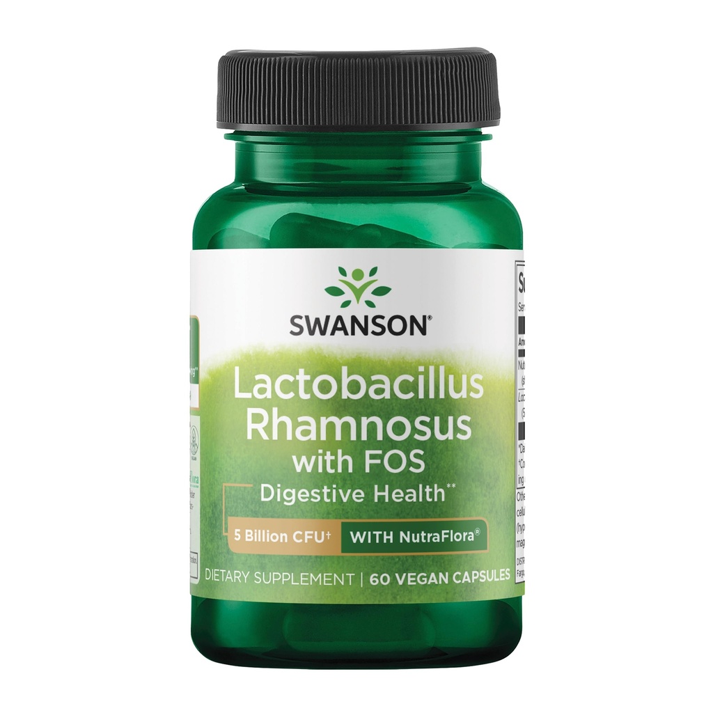 Swanson Lactobacillus Rhamnosus with FOS - Probiyotik Supplement Supports Digestive Health - 5 Milyar CFU - Seyahat sırasında GI Tract Health - (60 Veggie Caps)