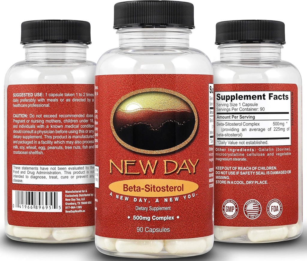 Yeni Gün Sağlığı | Pure Beta Sitosterol Natural Supplement - 90 Tablet, 500 mg Kompleksi | Doğal Destekler Urinary Tract Health