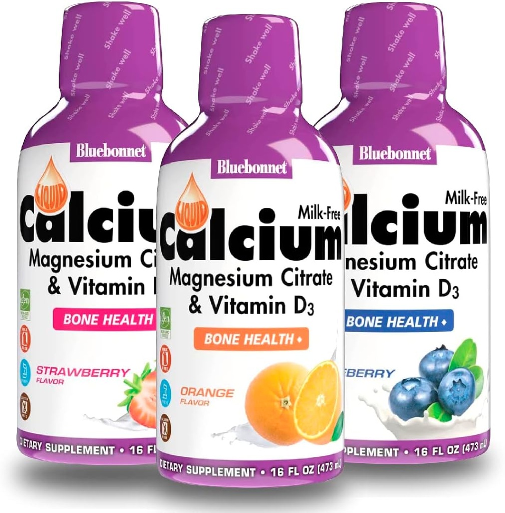 Bluebonnet Sıvı Kalsiyum Citrate, D3- Ring of Orange, Blueberry ve Strawberry Flavor, 3 Şişe 16 Fl Oz Her (48 Fl Oz Total)