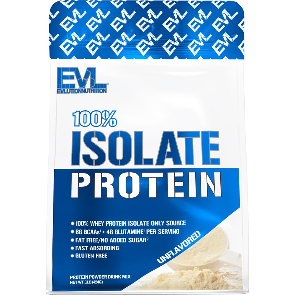 Evlution Beslenme 100% Isolate, Whey Isolate protein Toz, 25 G of Fast Absorbing protein, No Sugar eklendi, Low-Carb, Gluten-Free (Unflavored, 1 LB)