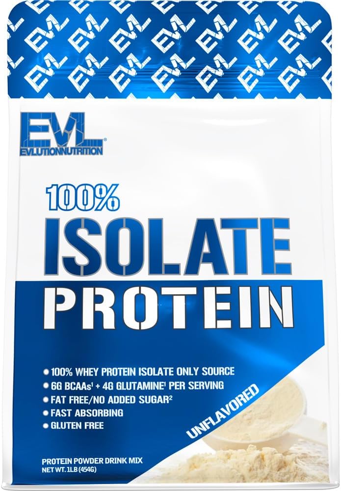 Evlution Beslenme 100% Isolate, Whey Isolate protein Toz, 25 G of Fast Absorbing protein, No Sugar eklendi, Low-Carb, Gluten-Free (Unflavored, 1 LB)