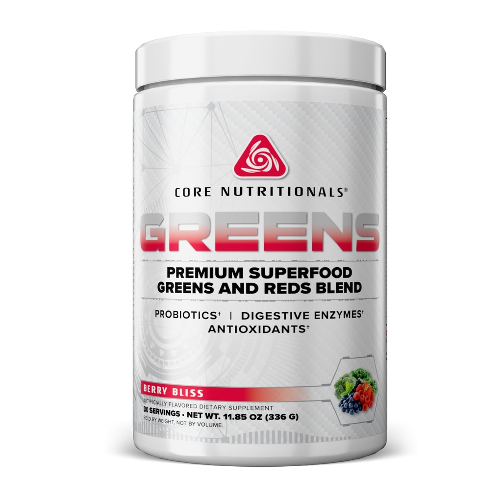 Core Nutritionals Greens | Premium Superfood Reds & Greens Meeting | 5 Milyar CFU Probiyotikler, Digestive Enzymes, & Antisoxy | 30 Servisler (Berry Bliss)