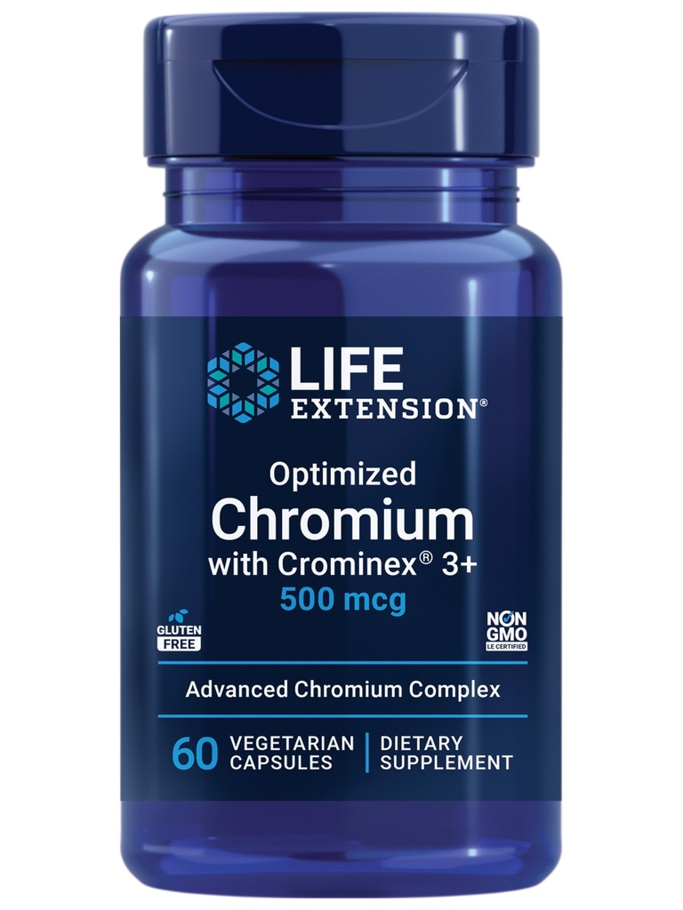 Life Extension Optimized Chromium with Crominex 3+ 500 mcg, Metabolism Health, Sağlıklı Denge, Vejetaryen, Gluten Free, Non-GMO, 500 mcg, 60 Vegetarian Capsules