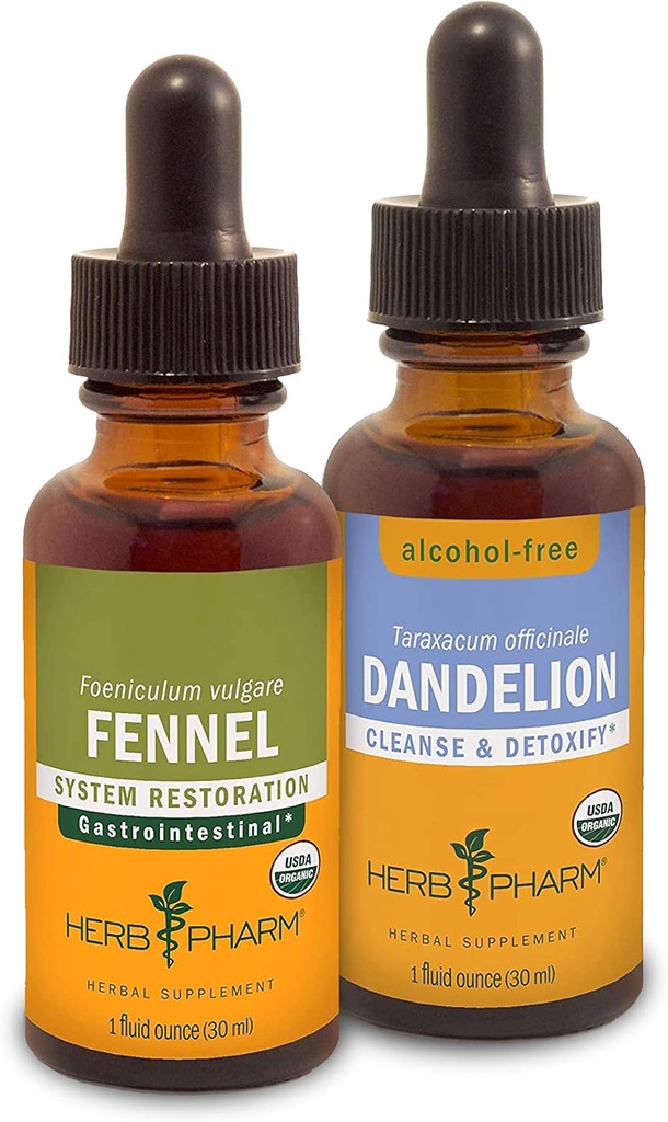 Herb Pharm Digestive Support & Detox Kit - Onaylanmış Organik Fennel Sıvı Ekstraksiyon, 1 Ounce & Alkol Özgür Dandelion Sıvı Ekstraksiyon, 1 Ounce