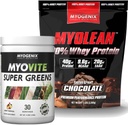 Myogenix Myovite Supergreens Toz & Myolean Chocolate Whey proteini – Digestion, Immunity & 40g High-Protein Whey – Support Gut Health, Muscle growth & Recovery