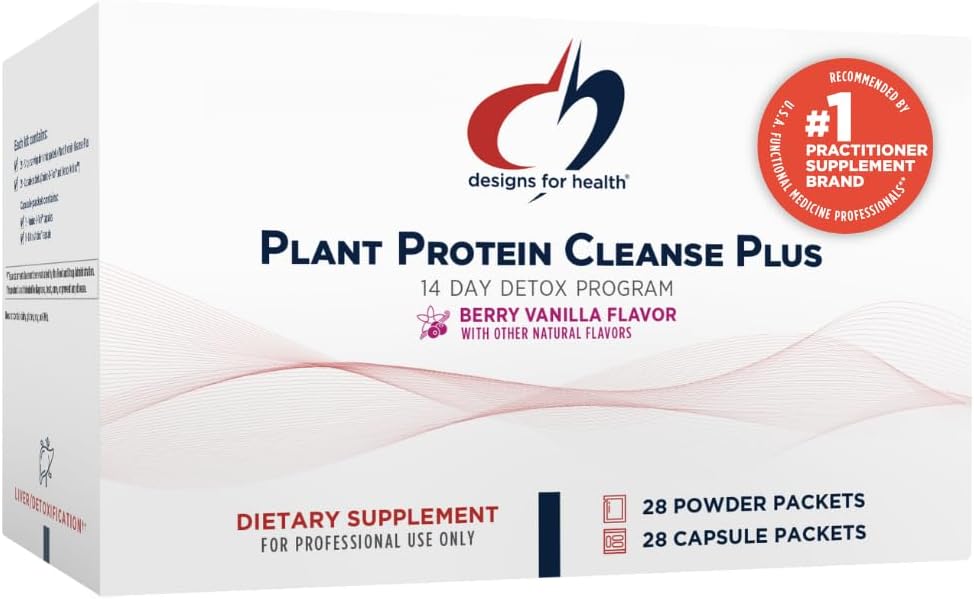 Designs for Health Plant Protein Cleanse Plus 14 Day Detox Program - Προάγει την Υγιεινή λειτουργία του ήπατος + Μεταβολική κάθαρση με Αντιοξειδωτικά + Βότανα, Χορτοφαγικά (28 Protein Powder Drink + Vitamin Packs)
