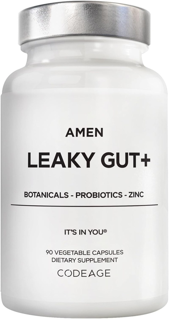 Amen Leaky Gut Supplement - Bio available L Glutamine, çinko, Turmeric, DGL Licorice Root - Marshmallow Root - Probiyotiks & Fermented Prebiyotiks - Vegan, Non-GMO - 90 Capsules