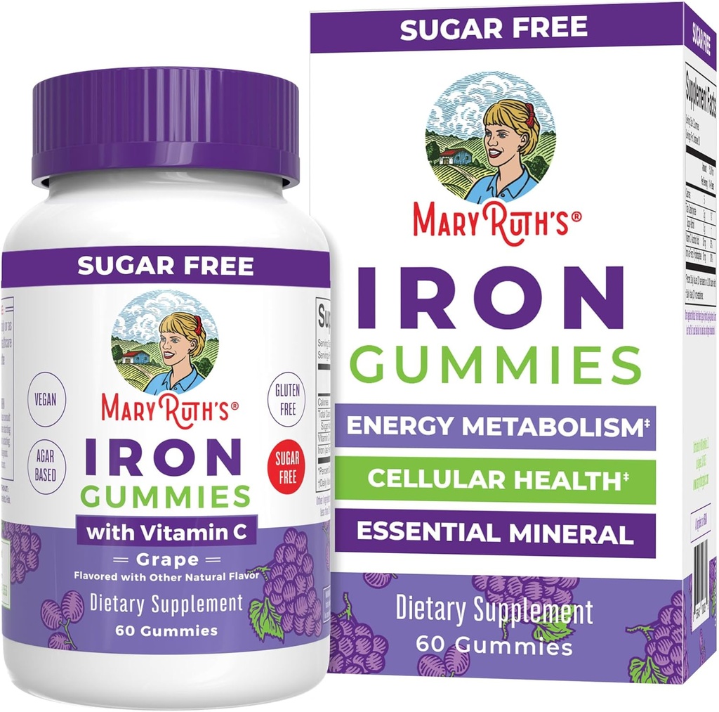 MaryRuth Organics Iron Gummies για 14+ με βιταμίνη C για απορρόφηση 