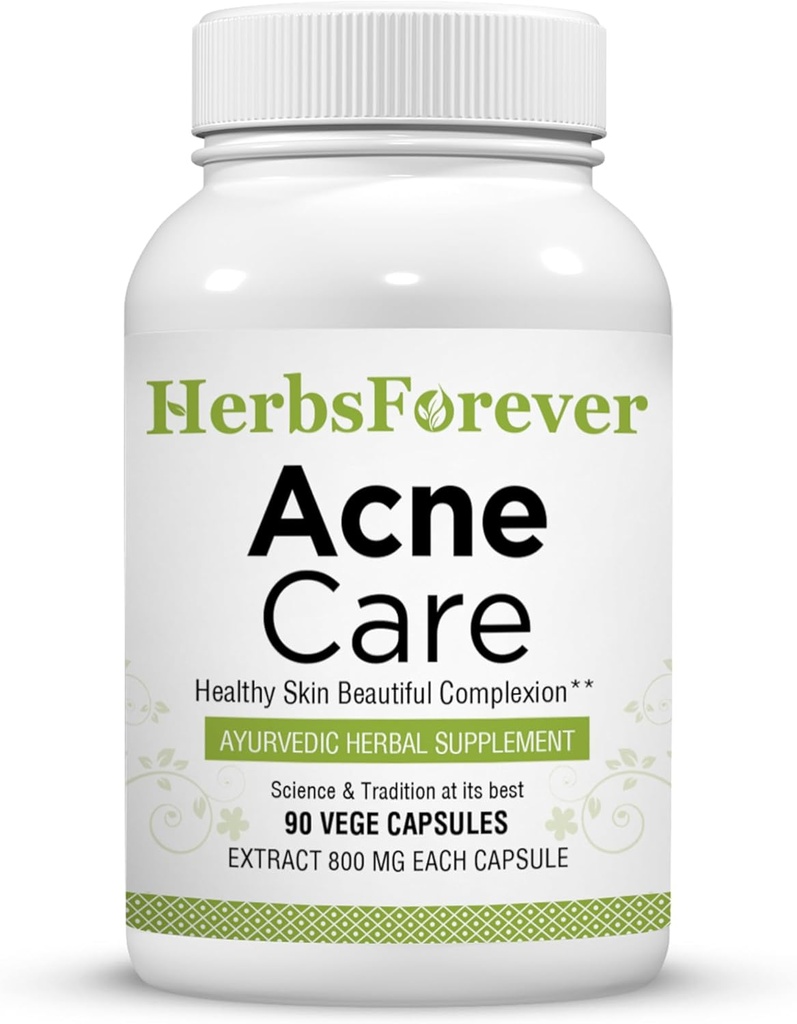 HerbsForever Acne Care ACNIL | Natural Herbal Supplement for Clear Skin, Healthy Complexion | Control Face Pimples & Oil Balance | 90 Veg Capsules, 800mg Each | Ayurvedic Formula