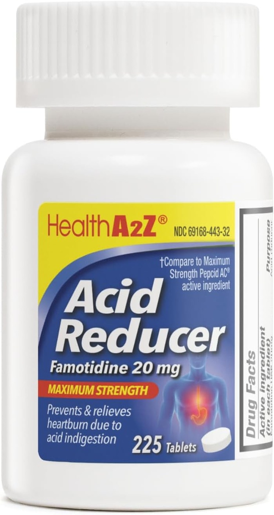 HealthA2Z® Acid Reducer | Famotidine 20mg | Maximum Strength | Relief from Heart Burn Due to Acid Indigestion (225 Tablets (Pack of 1))