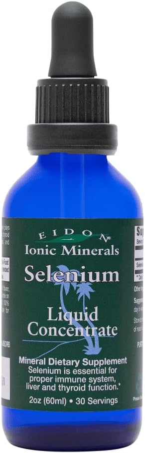Eidon Ionic Minerals Υγρό σελήνιο, σταγόνες σεληνίου, συμπλήρωμα σεληνικού νατρίου, ηπατική υγεία υποστήριξης και λειτουργία θυρεοειδούς, υποστήριξη ανοσοποιητικού συστήματος, 2 oz