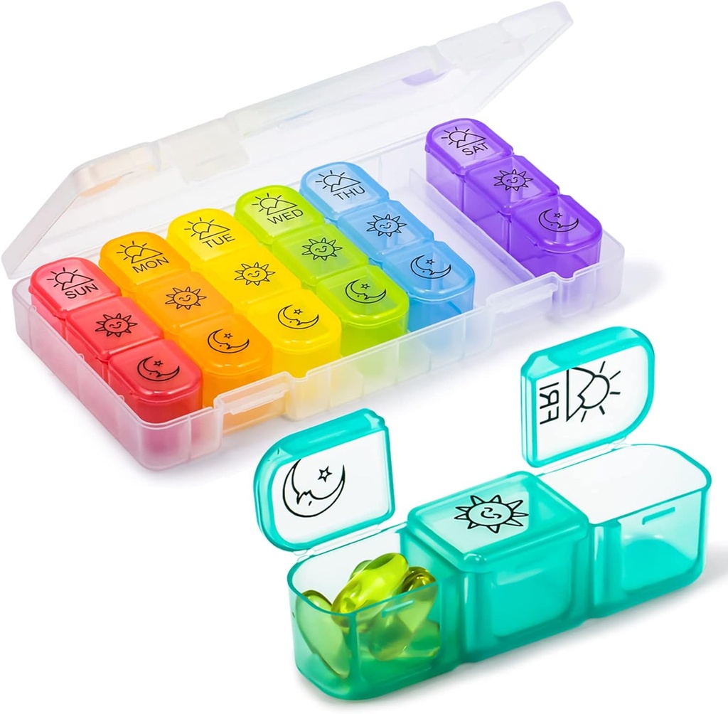 Büyük 7 Günlük Pill Organizer Weekly, Chrxbei Daily Medicine Konteyner 3Times-a-Day, Vitaminler için İlaçlar, Balık Yağları, Tamam, Derin Pills Planlayıcı Yaşlı ve Aile - Sabah Noon Gecesi