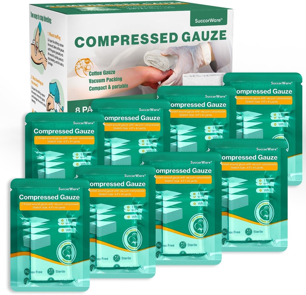 8 Packs Ferze ile Z-Folded - Yara Gauze Bleed Stop, 4.5" x 4.1 Yards, 6Ply - İlk Yardım Kit için,Medical Travma Kit, IFAK Tankı
